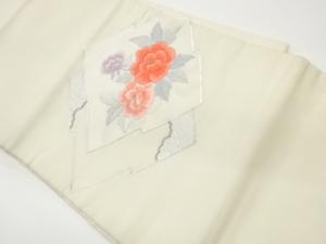 絽銀駒刺繍松皮菱に花模様名古屋帯